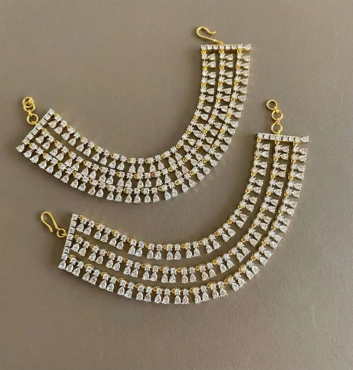 Triple Layered 2 tone CZ White stone Earchain